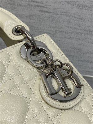 CD Mini Lady Di.or Bag Cannage Grained Calfskin Silver Tone Metal Cream