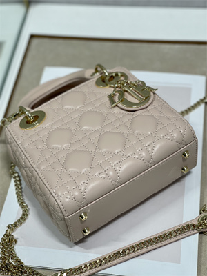 CD Mini Lady Di.or Bag Cannage Lambskin Gold Tone Metal Powder Pink