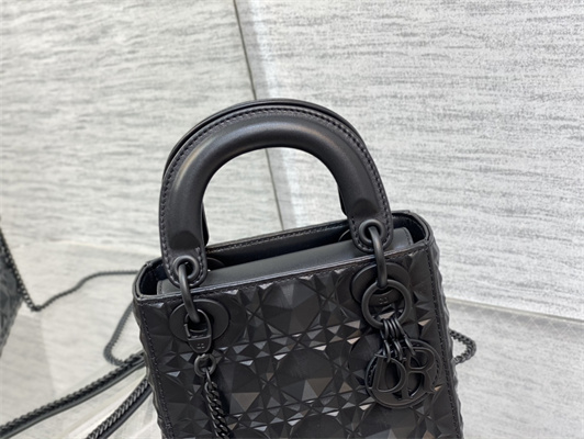 CD Mini Lady Di.or Bag Cannage Calfskin With Diamond Motif Black