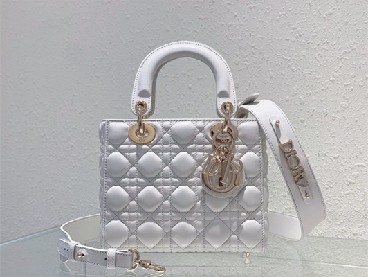 CD Small Lady Di.or My ABCDior Bag Cannage Lambskin Gold Tone Metal White