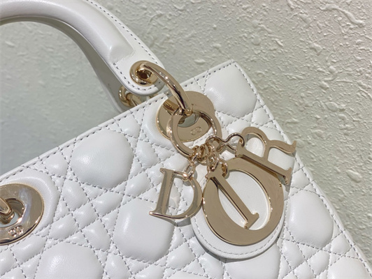 CD Small Lady Di.or My ABCDior Bag Cannage Lambskin Gold Tone Metal White