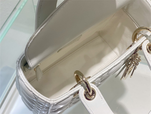 CD Small Lady Di.or My ABCDior Bag Cannage Lambskin Gold Tone Metal White