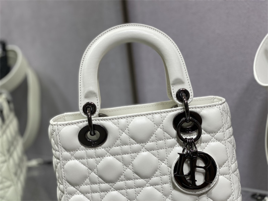 CD Small Lady Di.or My ABCDior Bag Cannage Lambskin Guncolor Tone Metal White