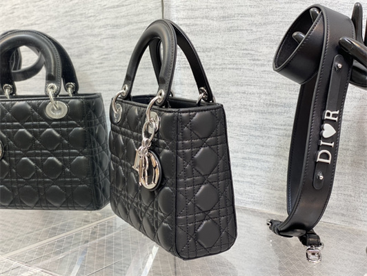 CD Small Lady Di.or My ABCDior Bag Cannage Lambskin Silver Tone Metal Black