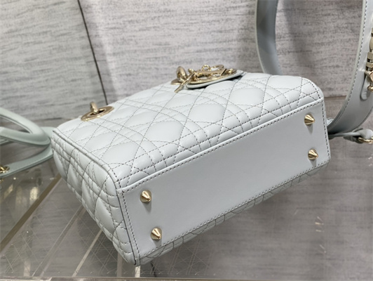 CD Small Lady Di.or My ABCDior Bag Cannage Lambskin Gold Tone Metal Placid Blue