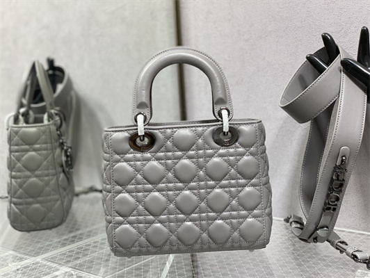 CD Small Lady Di.or My ABCDior Bag Cannage Lambskin Guncolor Tone Metal Grey