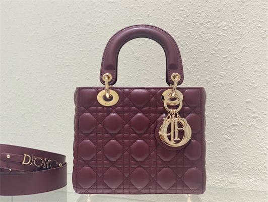 CD Small Lady Di.or My ABCDior Bag Cannage Lambskin Gold Tone Metal Burgundy