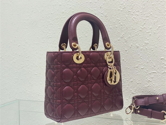CD Small Lady Di.or My ABCDior Bag Cannage Lambskin Gold Tone Metal Burgundy