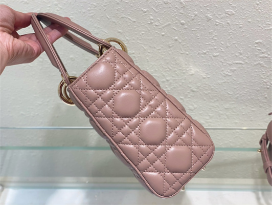 CD Small Lady Di.or My ABCDior Bag Cannage Lambskin Gold Tone Metal Dusty Pink