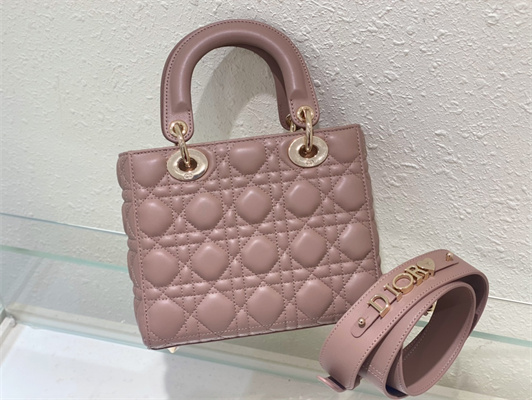 CD Small Lady Di.or My ABCDior Bag Cannage Lambskin Gold Tone Metal Dusty Pink