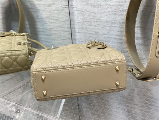 CD Small Lady Di.or My ABCDior Bag Cannage Lambskin Gold Tone Metal Beige