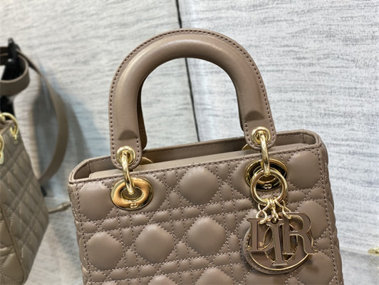 CD Small Lady Di.or My ABCDior Bag Cannage Lambskin Enamel Charms Gold Tone Metal Warm Taupe