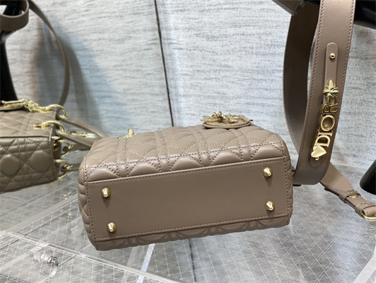 CD Small Lady Di.or My ABCDior Bag Cannage Lambskin Enamel Charms Gold Tone Metal Warm Taupe