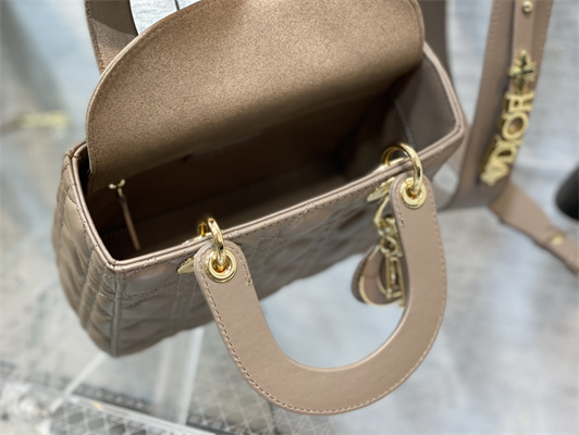 CD Small Lady Di.or My ABCDior Bag Cannage Lambskin Enamel Charms Gold Tone Metal Warm Taupe