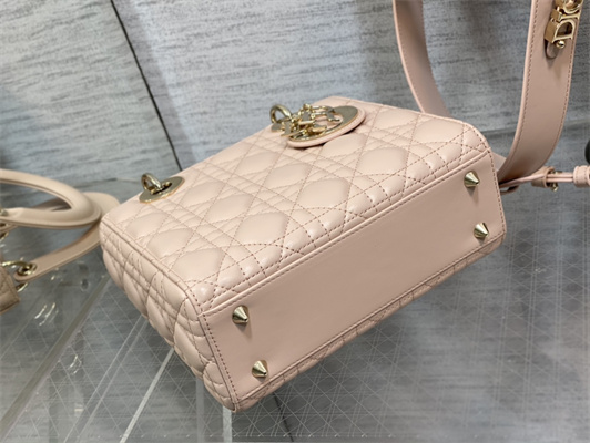 CD Small Lady Di.or My ABCDior Bag Cannage Lambskin Gold Tone Metal Powder Pink