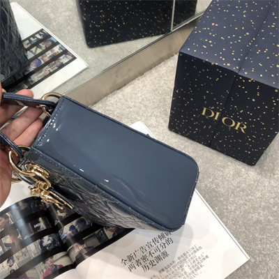 CD Small Lady Di.or My ABCDior Bag Patent Cannage Calfskin Gold Tone Metal Dk Blue