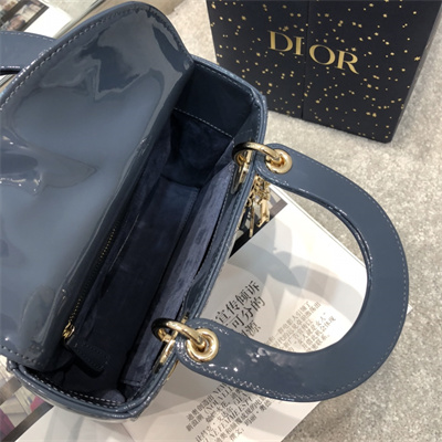 CD Small Lady Di.or My ABCDior Bag Patent Cannage Calfskin Gold Tone Metal Dk Blue