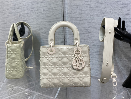 CD Small Lady Di.or My ABCDior Bag Cannage Calfskin With Diamond Motif  White