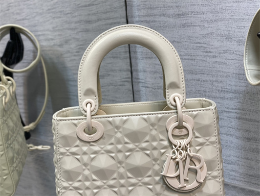 CD Small Lady Di.or My ABCDior Bag Cannage Calfskin With Diamond Motif  White