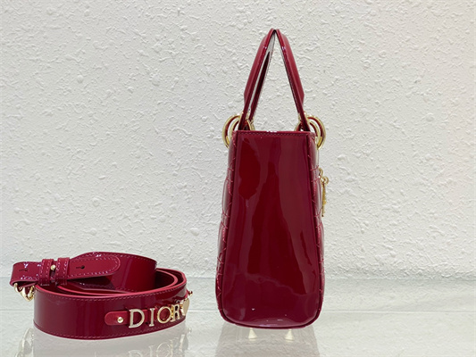 CD Small Lady Di.or My ABCDior Bag Patent Cannage Calfskin Gold Tone Metal Cherry Red