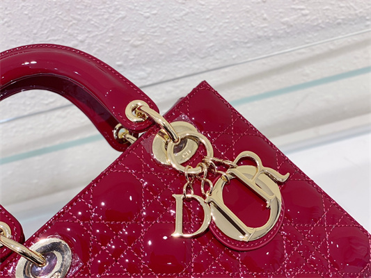 CD Small Lady Di.or My ABCDior Bag Patent Cannage Calfskin Gold Tone Metal Cherry Red