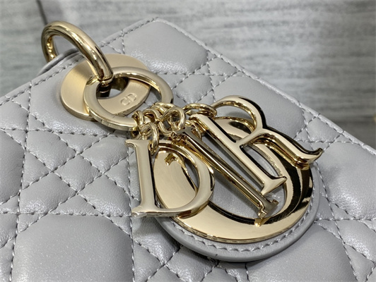 CD Small Lady Di.or My ABCDior Bag Cannage Lambskin Gold Tone Metal Pearlescent Grey