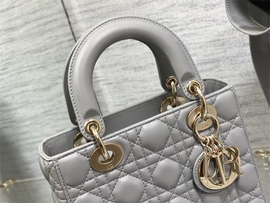 CD Small Lady Di.or My ABCDior Bag Cannage Lambskin Gold Tone Metal Pearlescent Grey