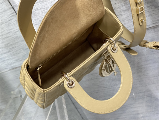 CD Small Lady Di.or My ABCDior Bag Cannage Lambskin Gold Tone Metal Natural