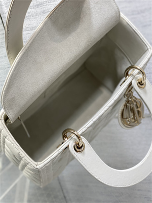 CD Medium Lady Di.or Bag Cannage Lambskin Gold Tone Metal White