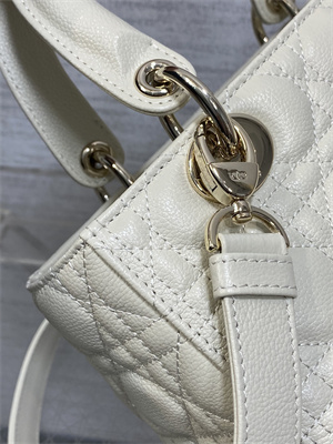 CD Medium Lady Di.or Bag Cannage Grained Calfskin Gold Tone Metal Cream