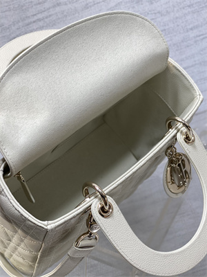 CD Medium Lady Di.or Bag Cannage Grained Calfskin Gold Tone Metal Cream