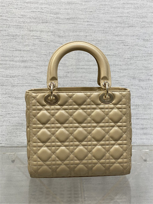 CD Medium Lady Di.or Bag Cannage Grained Calfskin Gold Tone Metal Beige