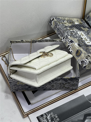 CD Miss Dior Chain Pouch Cannage Lambskin Latte