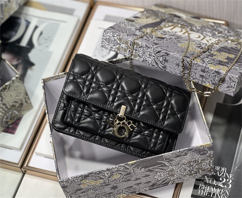CD Miss Dior Chain Pouch Cannage Lambskin Black