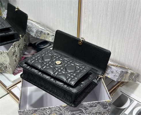 CD Miss Dior Chain Pouch Cannage Lambskin Black