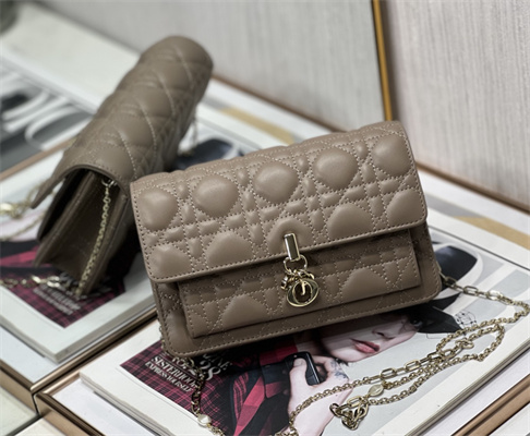 CD Miss Dior Chain Pouch Cannage Lambskin Taupe