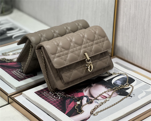CD Miss Dior Chain Pouch Cannage Lambskin Taupe