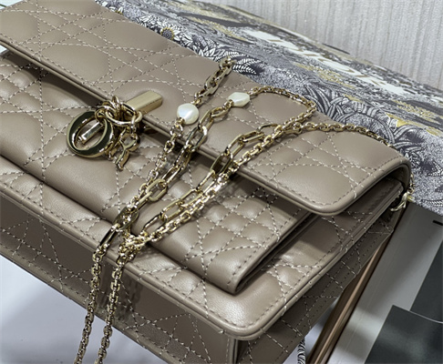 CD Miss Dior Chain Pouch Cannage Lambskin Taupe