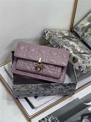 CD Miss Dior Chain Pouch Cannage Lambskin Peony Pink