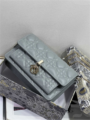 CD Miss Dior Chain Pouch Cannage Lambskin Stone Grey