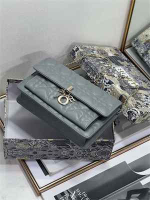CD Miss Dior Chain Pouch Cannage Lambskin Stone Grey