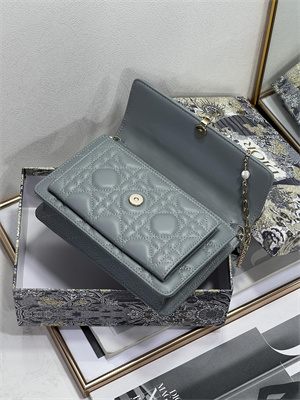 CD Miss Dior Chain Pouch Cannage Lambskin Stone Grey