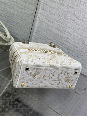 CD Medium Lady Di.or D-Lite Bag Butterfly Zodiac Embroidery Gold Tone and White