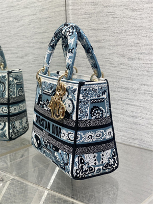 CD Medium Lady Di.or D-Lite Bag Butterfly Bandana Embroidery Denim Blue Multicolor