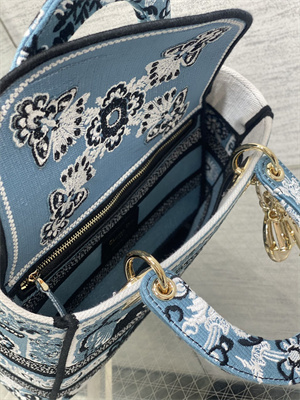 CD Medium Lady Di.or D-Lite Bag Butterfly Bandana Embroidery Denim Blue Multicolor