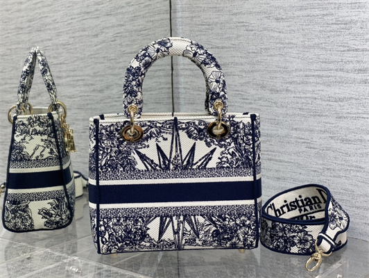 CD Medium Lady Di.or D-Lite Bag R??ve d’Infini  Embroidery Blue and White
