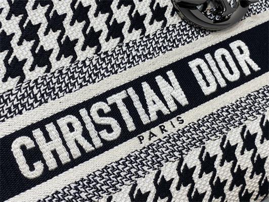 CD Medium Lady Di.or D-Lite Bag Black And Whtie Houndstooth Embroidery