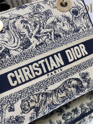 CD Medium Lady Di.or D-Lite Bag Toile de Jouy Embroidery White and Blue