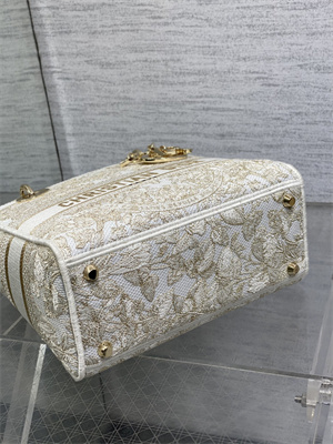 CD Medium Lady Di.or D-Lite Bag Butterfly Around The World Embroidery Gold Tone and White