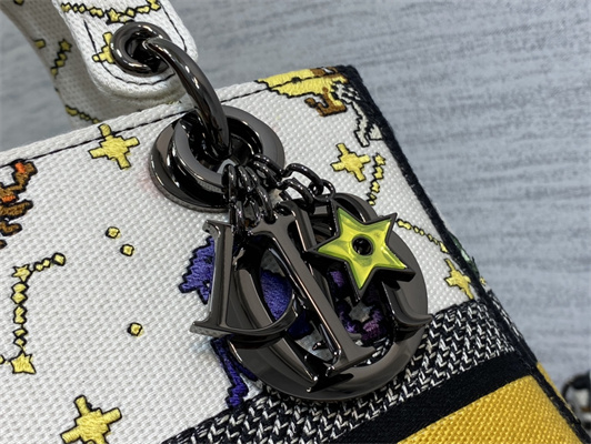 CD Medium Lady Di.or D-Lite Bag Toile de Jouy Zodiac Embroidery White Multicolor